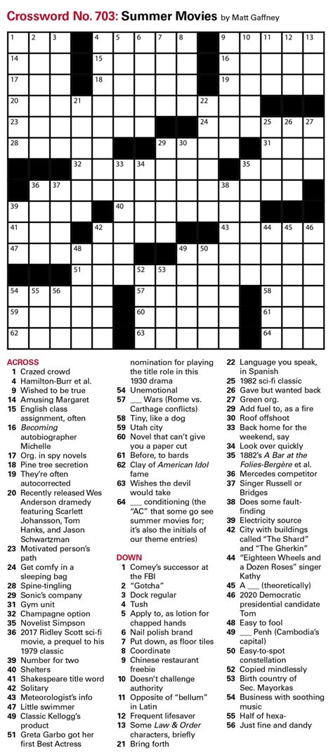 Free Printable Crosswords for July 2023